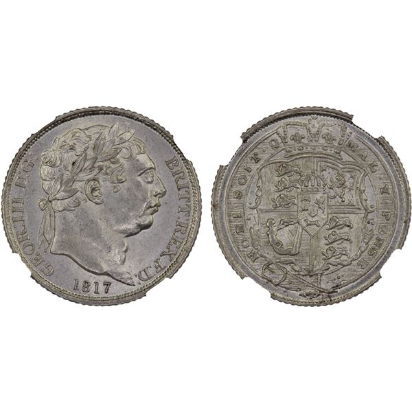 GREAT BRITAIN: George III, 1760-1820, AR sixpence, 1817, NGC MS64 +