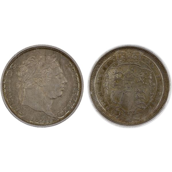 GREAT BRITAIN: George III, 1760-1820, AR shilling, 1820, ICG MS65