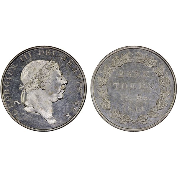 GREAT BRITAIN: George III, 1760-1820, AR eighteenpence token, 1814, Unc