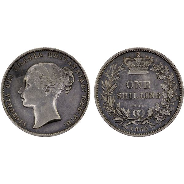 GREAT BRITAIN: Victoria, 1837-1901, AR shilling, 1860, XF