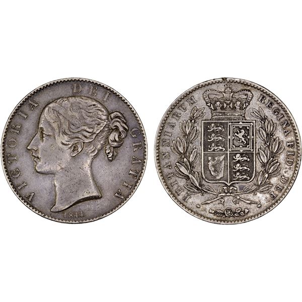 GREAT BRITAIN: Victoria, 1837-1901, AR crown, 1844, VF