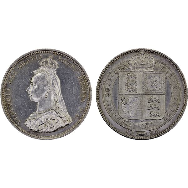 GREAT BRITAIN: Victoria, 1837-1901, AR shilling, 1888/7, Unc