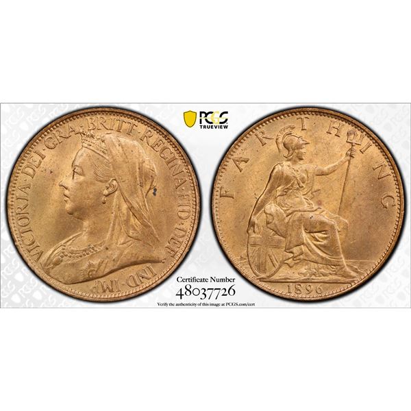 GREAT BRITAIN: Victoria, 1837-1901, AE farthing, 1896, PCGS MS65 RD