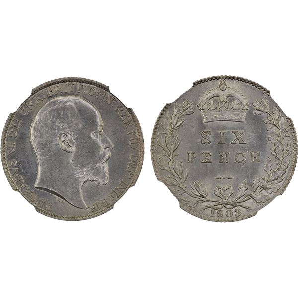 GREAT BRITAIN: Edward VII, 1901-1910, AR sixpence, 1903, NGC MS63