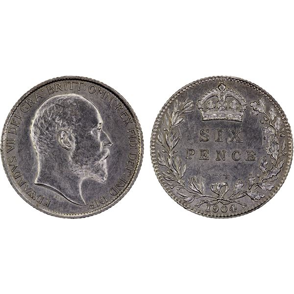 GREAT BRITAIN: Edward VII, 1901-1910, AR sixpence, 1904, Choice AU
