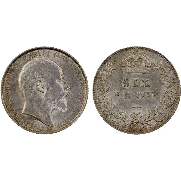 GREAT BRITAIN: Edward VII, 1901-1910, AR sixpence, 1909, Unc