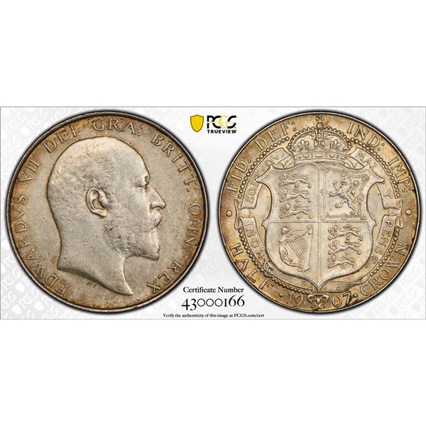 GREAT BRITAIN: Edward VII, 1901-1910, AR halfcrown, 1907, PCGS AU55