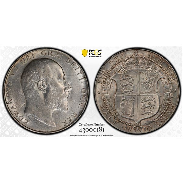 GREAT BRITAIN: Edward VII, 1901-1910, AR halfcrown, 1910, PCGS AU55