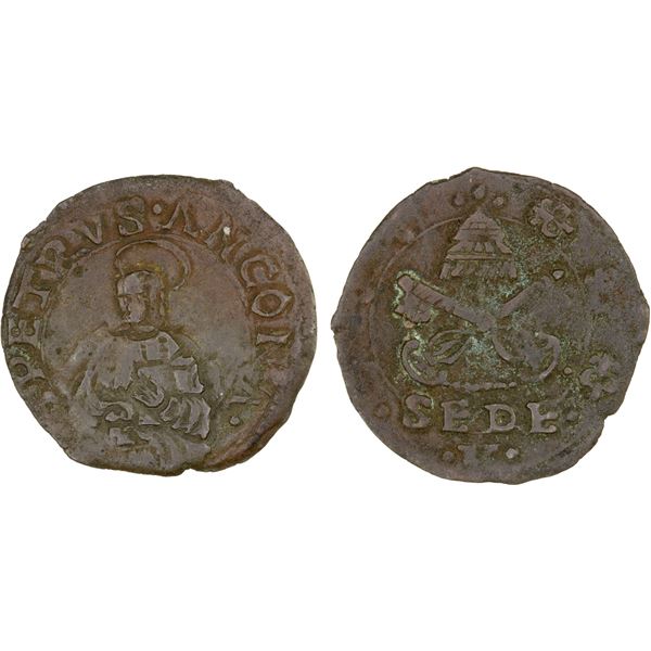 PAPAL STATES: Sede Vacante, 1585, AE quattrino (0.55g), ND (1585), VF-XF