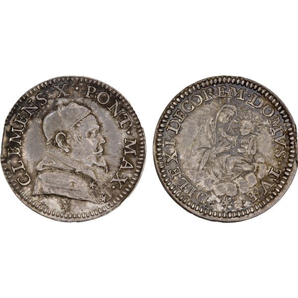PAPAL STATES: Clement X, 1670-1676, AR grosso, AU