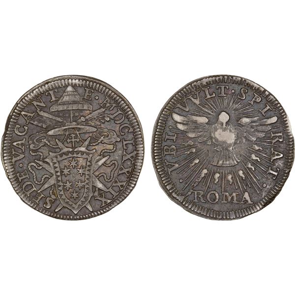 PAPAL STATES: Sede Vacante, 1689, AR grosso, 1689, XF