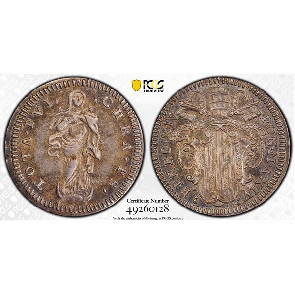 PAPAL STATES: Benedict XIV, 1740-1758, AR grosso, year XIV (1752), PCGS MS62