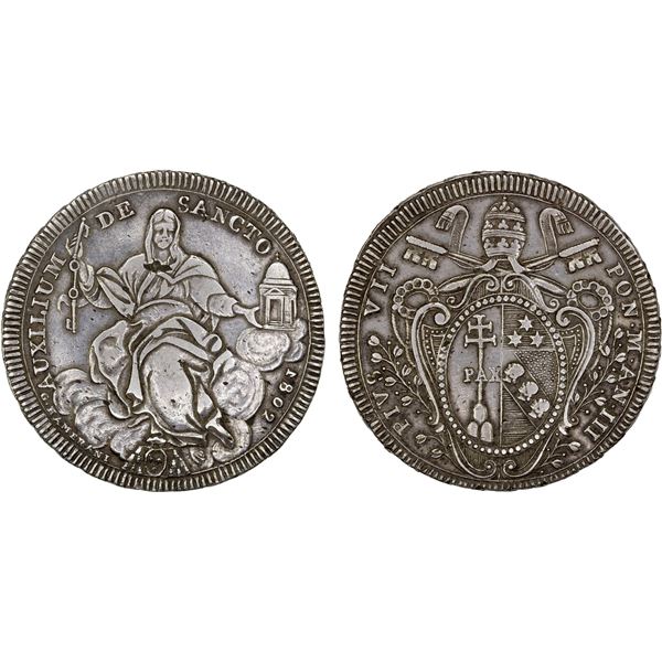 PAPAL STATES: Pius VII, 1800-1823, AR scudo, 1802-III-R, VF