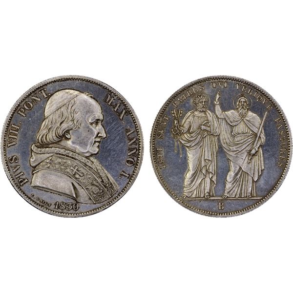PAPAL STATES: Pius VIII, 1829-1830, AR scudo, 1830-B, XF