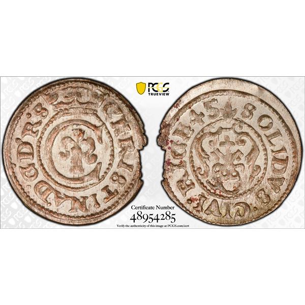 LIVONIA: Christina, 1632-1654, BI solidus, 1645, PCGS MS63