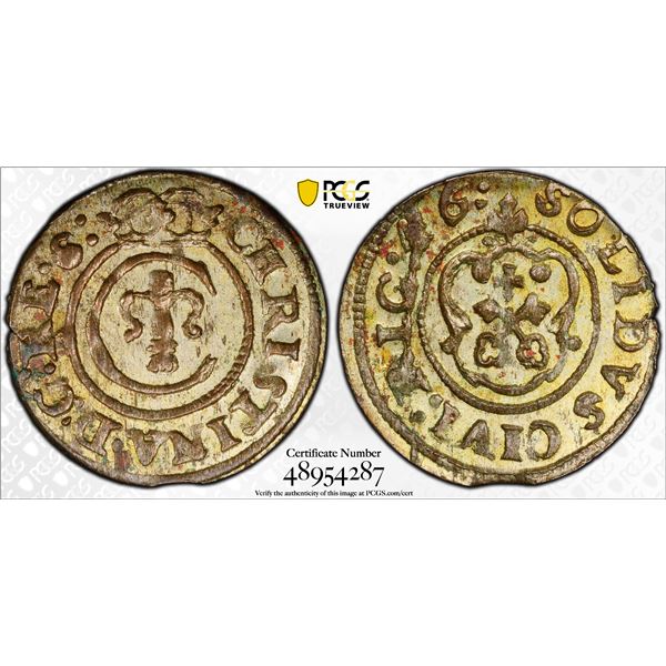 LIVONIA: Christina, 1632-1654, BI solidus, 1646, PCGS MS62