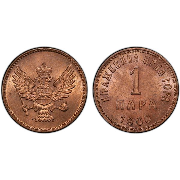 MONTENEGRO: Nicholas I, 1860-1910, AE para, 1906, PCGS MS65 RD