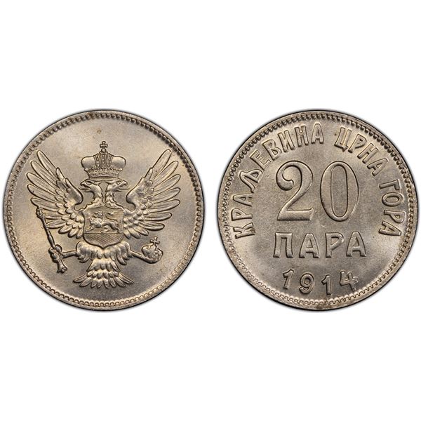 MONTENEGRO: Nicholas I, 1860-1918, 20 para, 1914, PCGS MS64