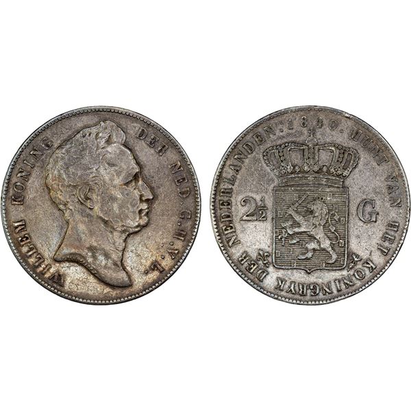 NETHERLANDS: Willem I, 1815-1840, AR 2½ gulden, 1840, F-VF