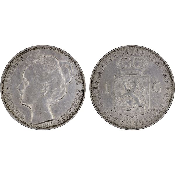 NETHERLANDS: Wilhelmina I, 1890-1948, AR gulden, 1898, VF-XF