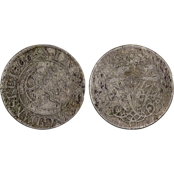 NORWAY: Frederik IV, 1699-1730, BI 2 skilling, 1700, F-VF