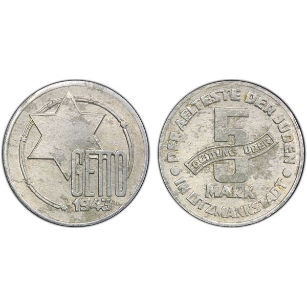 POLAND: LODZ: Litzmannstadt Ghetto, 5 mark, 1943, PCGS UNC details