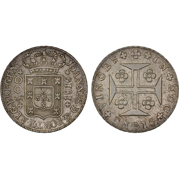 PORTUGAL: Joao, as Prince Regent, 1799-1816, AR 400 reis (pinto), 1816, XF-AU