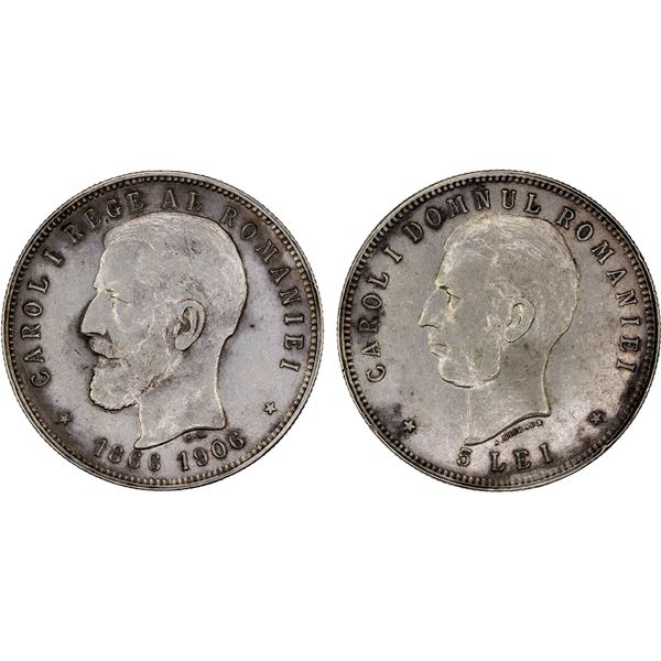 ROMANIA: Carol I, as King, 1881-1914, AR 5 lei, 1906, VF-XF
