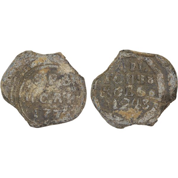 RUSSIAN EMPIRE: Catherine II (the Great), 1762-1796, lead bale seal (14.69g), St. Petersburg, 177(3)