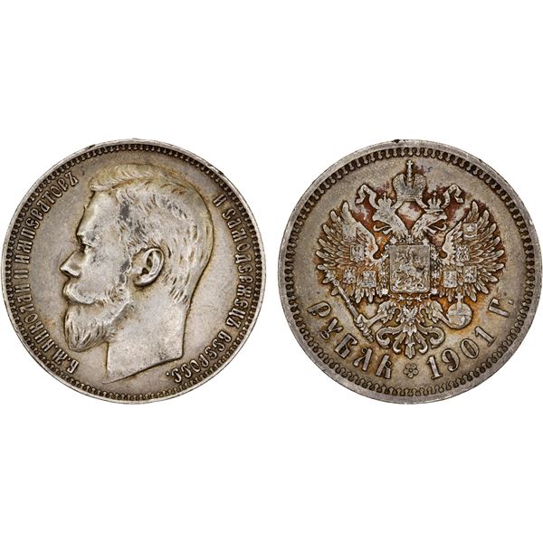 RUSSIAN EMPIRE: Nicholas II, 1894-1917, AR rouble, 1901, VF-XF