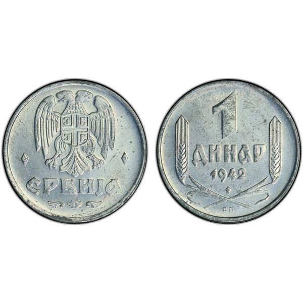SERBIA: German Occupation, 1941-1944, 1 dinar, 1943, PCGS MS64