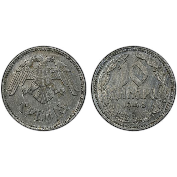 SERBIA: German Occupation, 1941-1944, 10 dinara, 1943, PCGS MS63