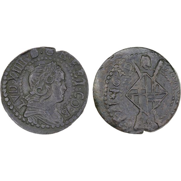 SPAIN: CATALONIA: Louis XIV, 1643-1715, AE seiseno, 1649, VF-XF