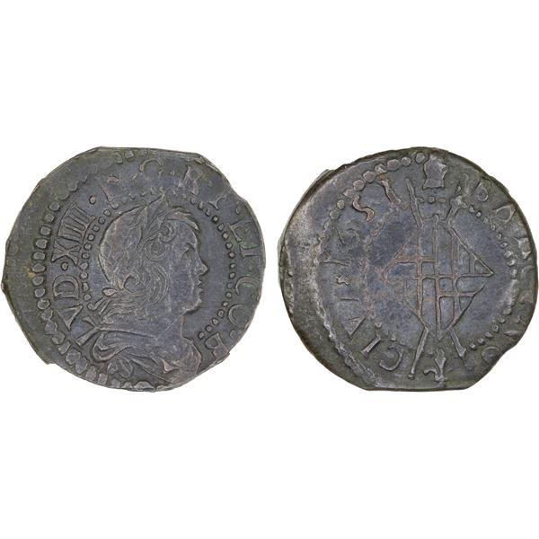 SPAIN: CATALONIA: Louis XIV, 1643-1715, AE seiseno, 1651, XF-AU