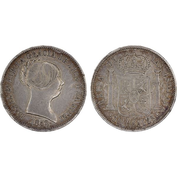 SPAIN: Isabel II, 1833-1868, AR 10 reales, Barcelona, 1852, XF
