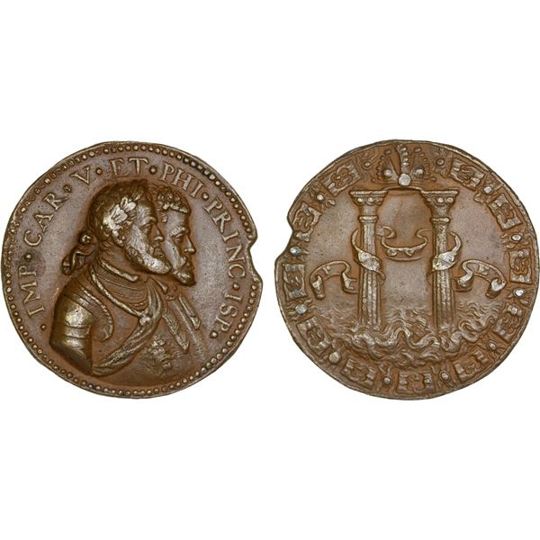 SPANISH NETHERLANDS: Felipe II, 1555-1598, AE medal (27.38g), ND (ca. 1555), VF