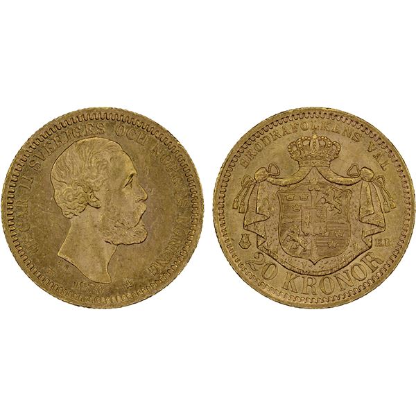 SWEDEN: Oscar II, 1872-1907, AV 20 kronor, 1878, AU