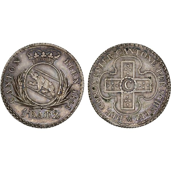 SWITZERLAND: BERN: Canton, AR 5 batzen, 1826, AU