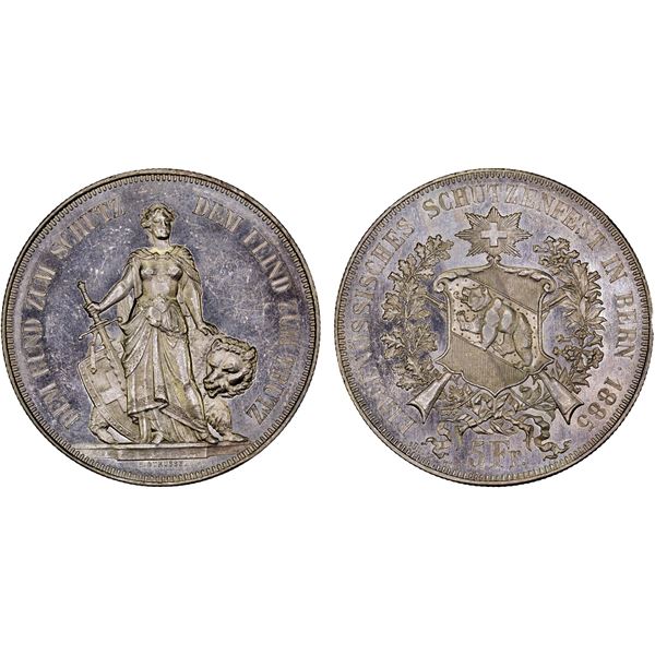 SWITZERLAND: Confederation, AR 5 francs, 1885, AU