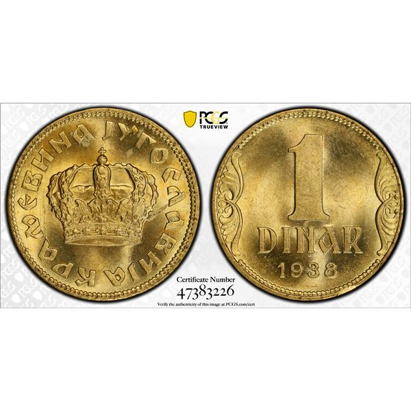 YUGOSLAVIA: Peter II, 1934-1945, 1 dinar, 1938, PCGS MS65
