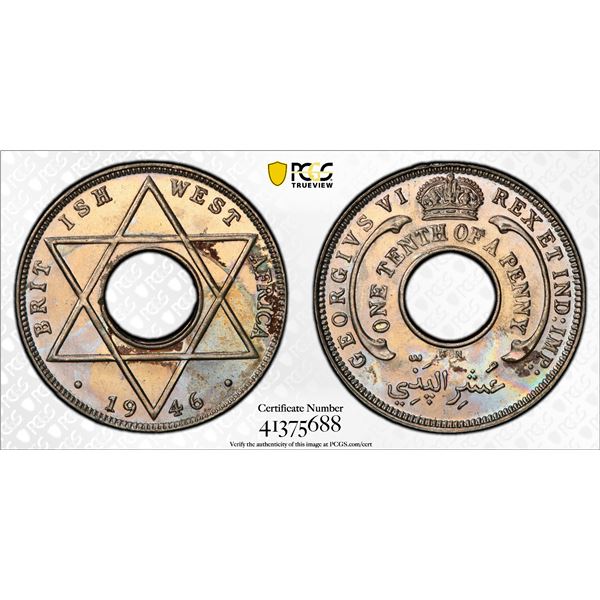 BRITISH WEST AFRICA: George VI, 1936-1952, 1/10 Penny, 1946-KN, PCGS Specimen 63