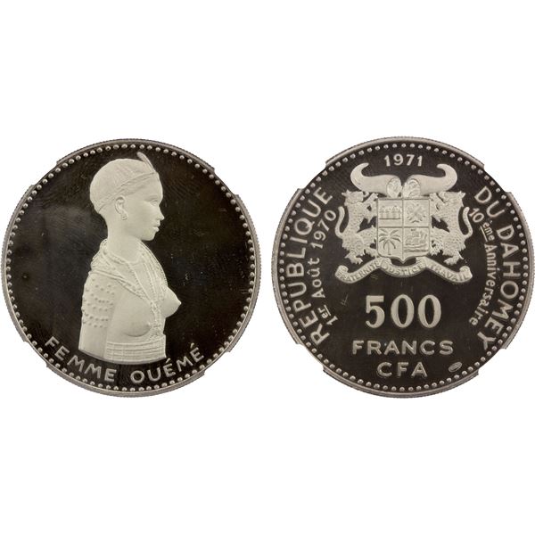 DAHOMEY: Republic, AR 500 francs, 1971, NGC Proof 67 UC