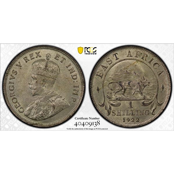 EAST AFRICA & UGANDA: George V, 1910-1936, BI shilling, 1922-H, PCGS MS63