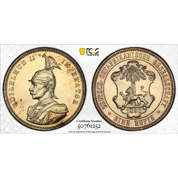 GERMAN EAST AFRICA: Wilhelm II, 1888-1918, AR rupie, 1890, PCGS UNC details