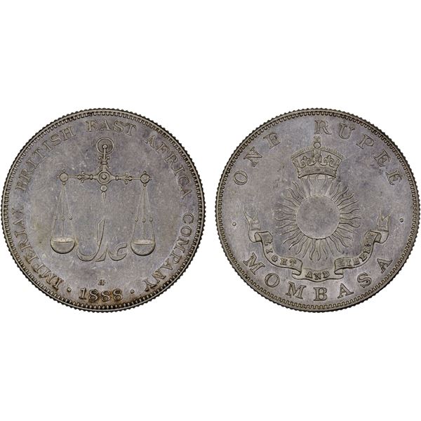 MOMBASA: AR rupee, 1888-H, XF-AU