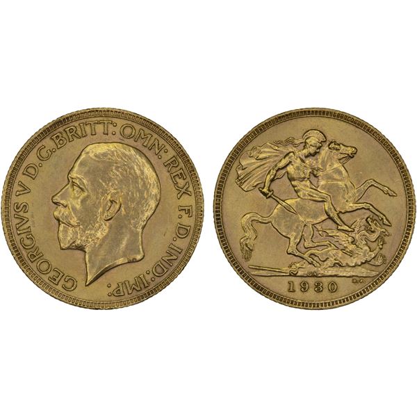 SOUTH AFRICA: Geroge V, 1910-1936, AV sovereign, 1930-SA, XF