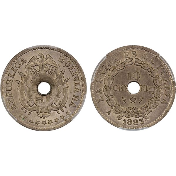 BOLIVIA: Republic, 10 centavos, 1883-A, PCGS MS66