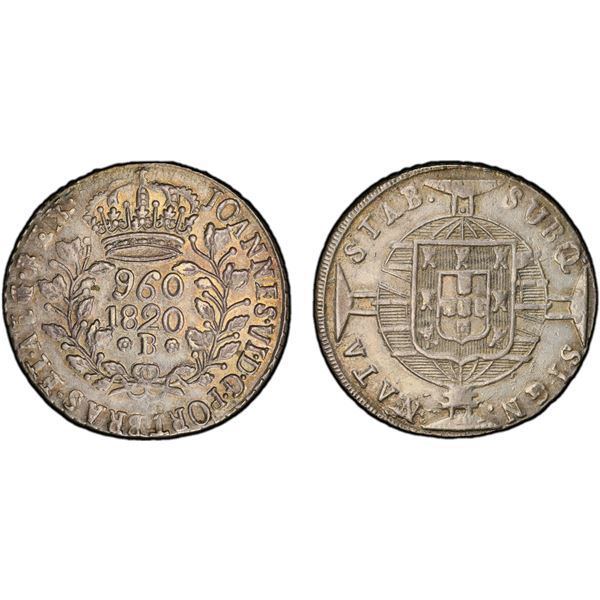 BRAZIL: Joao VI, 1818-1822, AR 960 reis, 1820-B, PCGS AU55