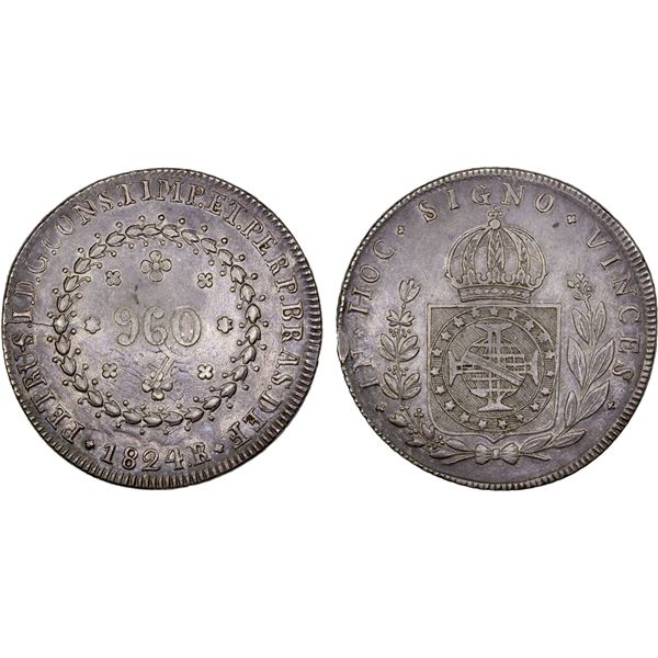 BRAZIL: Pedro I, 1822-1831, AR 960 reis, 1824-R, VF-XF