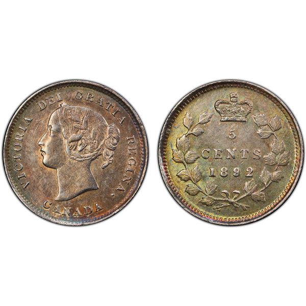 CANADA: Victoria, 1858-1901, AR 5 cents, 1892, PCGS AU58